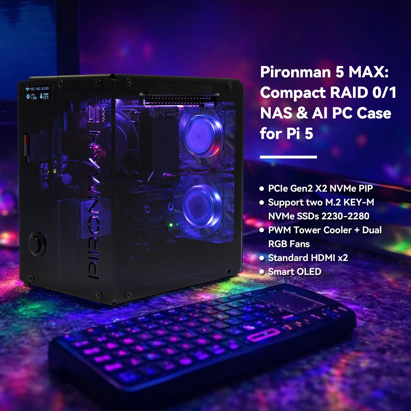 Pironman 5-MAX Dual NVMe M.2 S - Raspberry Pi Ai Kit Hailo-8L ulasan dan harga